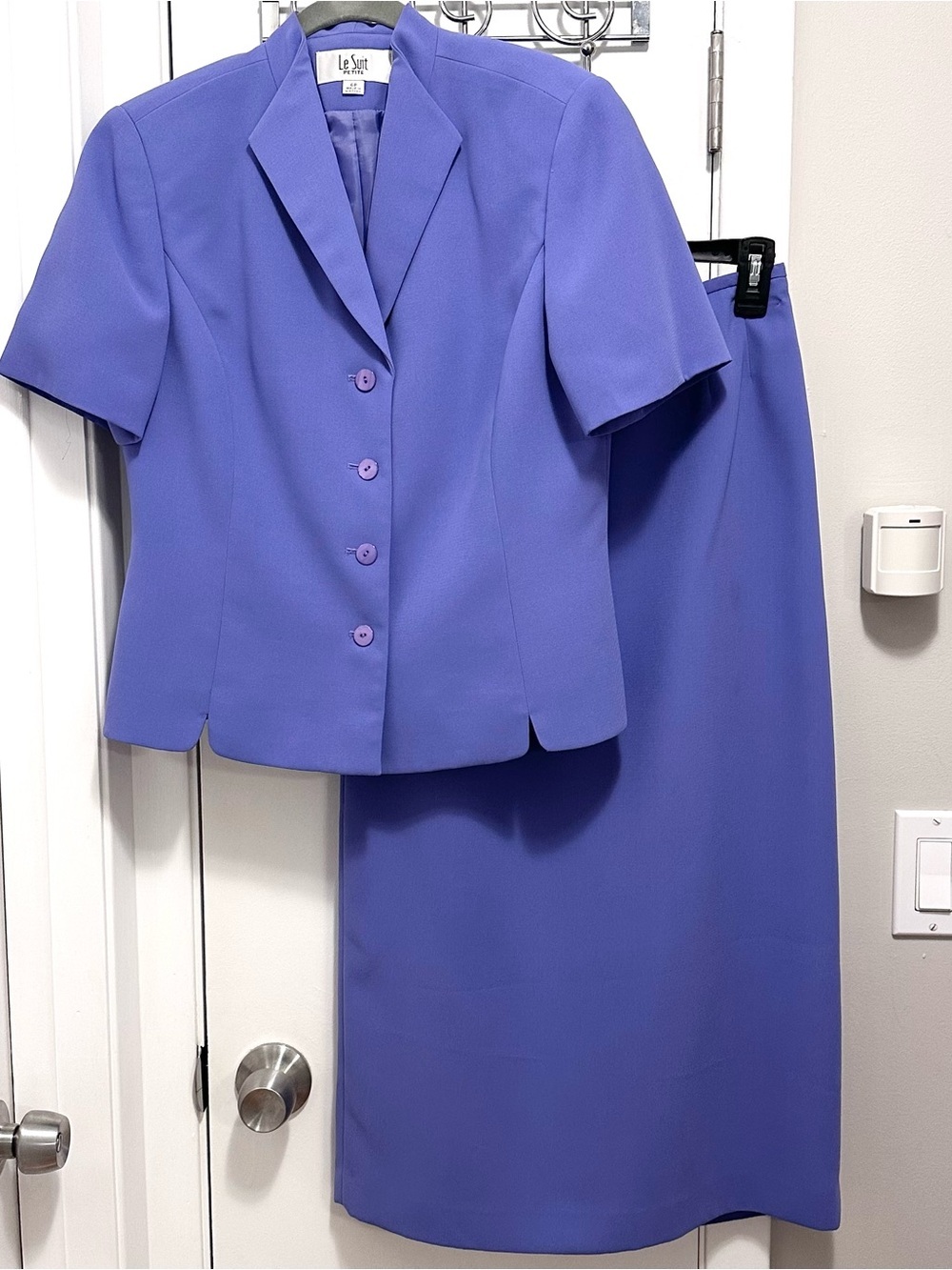 Le Suit Petite Purple Suit Set Short Sleeve Jacket & Midi Skirt 6P Power Suit